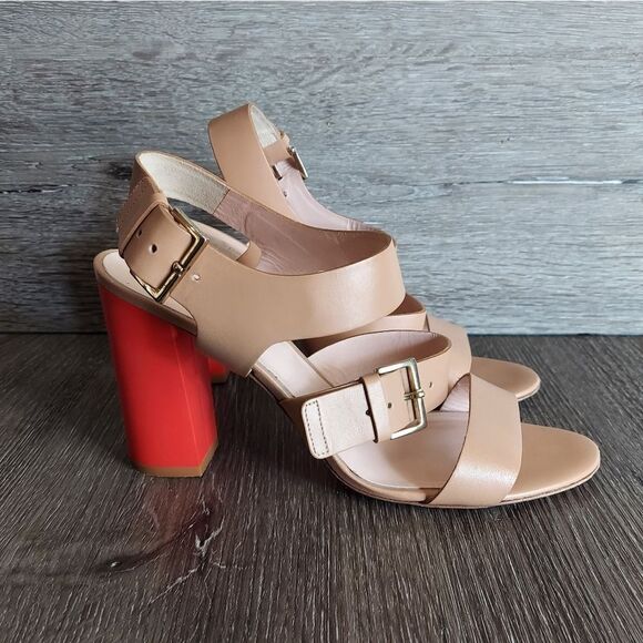 Kate Spade Ibarra Block Heel Buckle Sandals Camel Red 4 Inch Heel Women’s 9 B - Picture 1 of 10